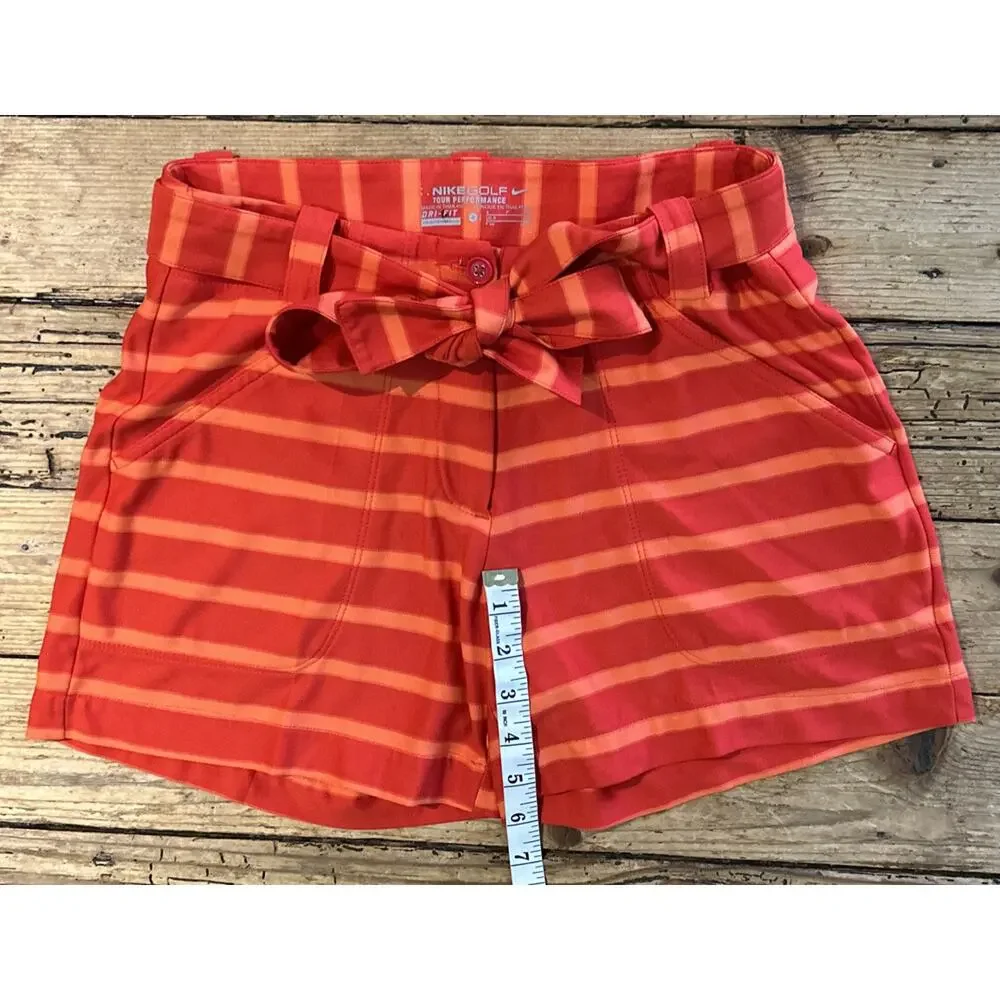 Nike Golf Women’s Orange Striped Tie Waist Gold Shorts Size 4